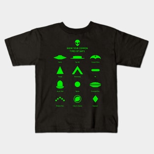 Know Your Common Types of UAP's / UFO's (Green) Kids T-Shirt